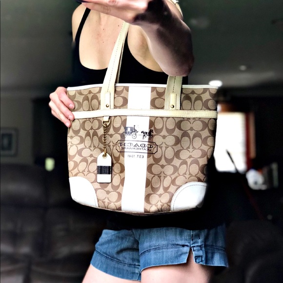 Coach Handbags - Coach Signature Tan & Cream Leather Purse